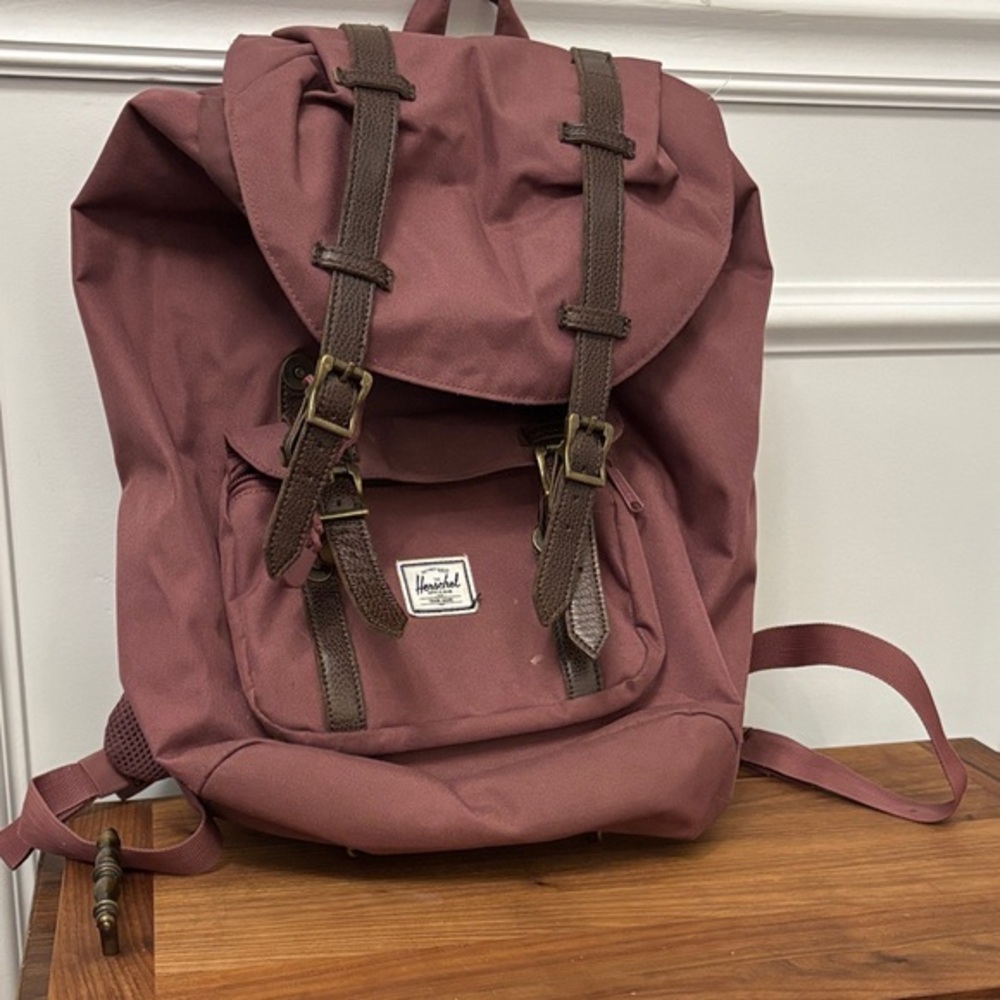 Herschel Supply Company Burgundy/mauve Backpack with brown front straps- large